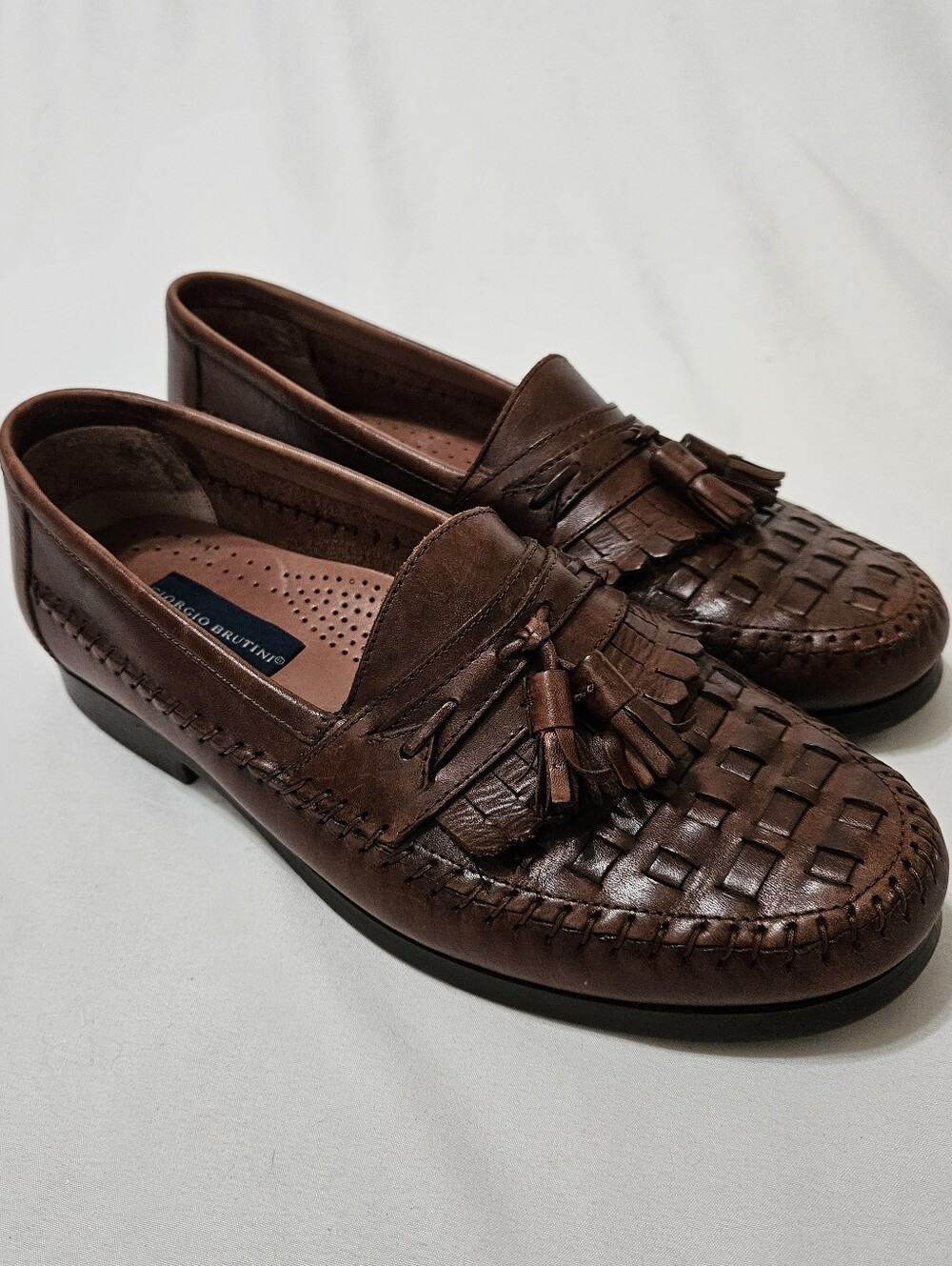 Giorgio Brutini Tan Brown Leather Woven Tassel Kiltie Loafers Mens 9M